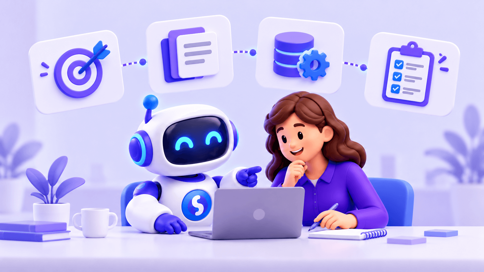 Especialista y agente de IA planificando un piloto con objetivos, documentos, integraciones y pruebas