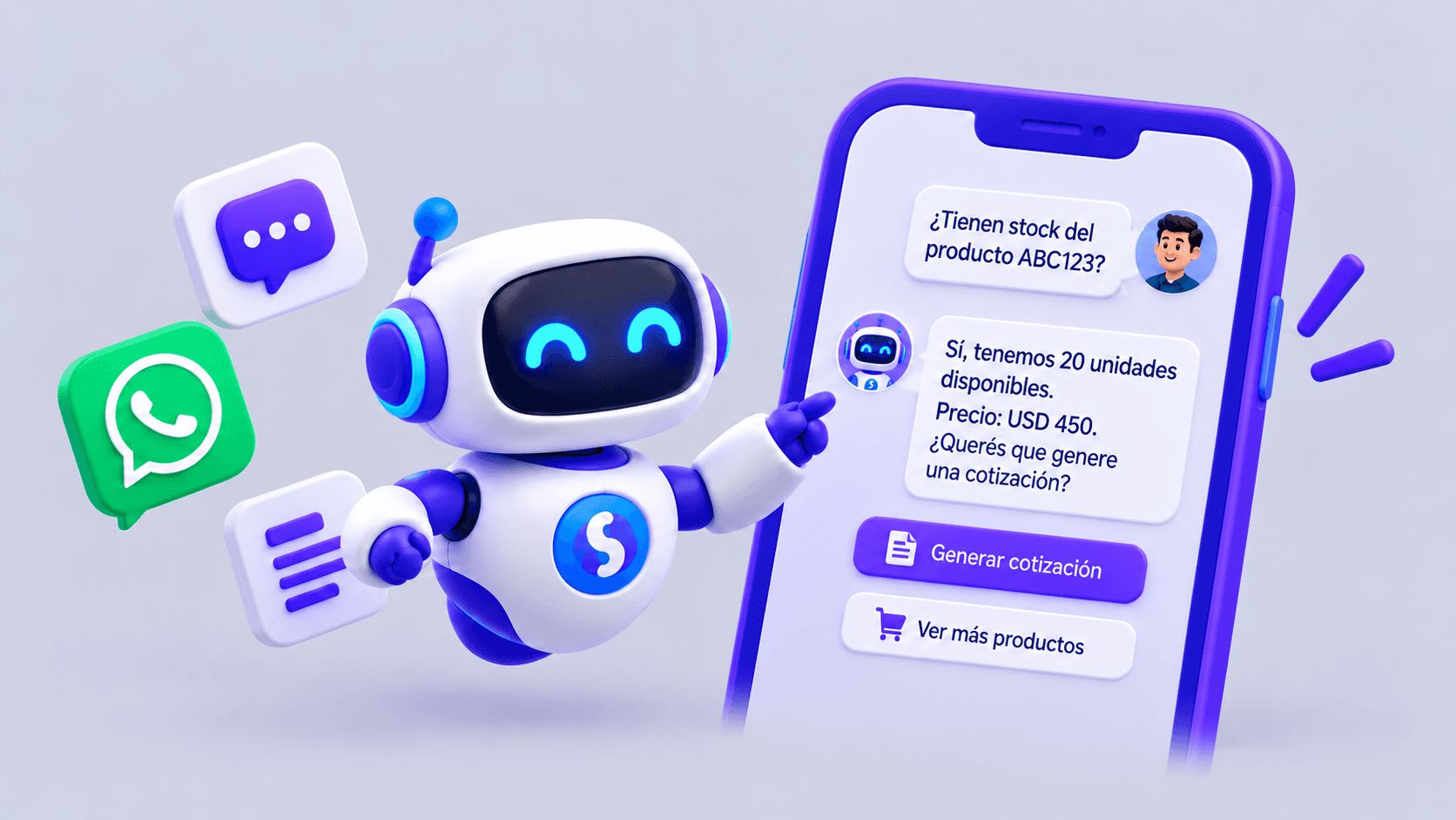 Agente de IA responde por WhatsApp una consulta ilustrativa de stock y cotización